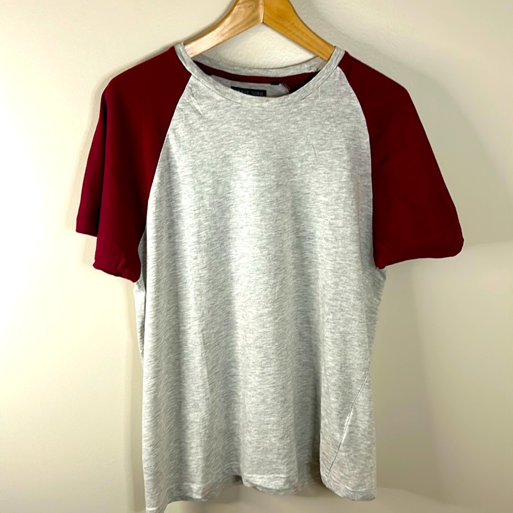 Brave Soul - Raglan SS Tee - Large - Heather Grey with Maroon - 98/2 Ctn/elastic